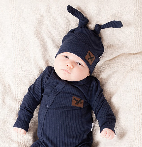 219055 Dětská čepička Willy Nicol - bavlna, tmavě modrá, dvojité uzly