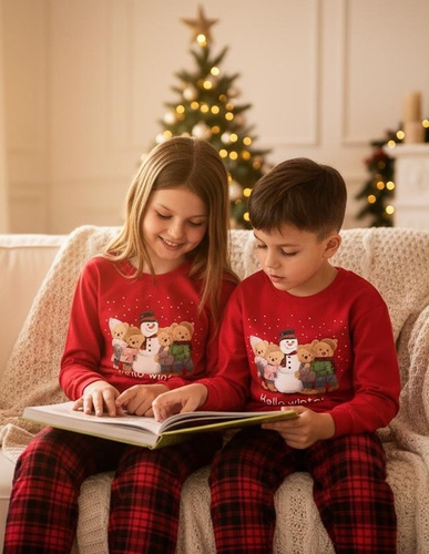 594/185 592/185 Dívčí pyžamo Winter Cornette - vánoční, červené, bavlna