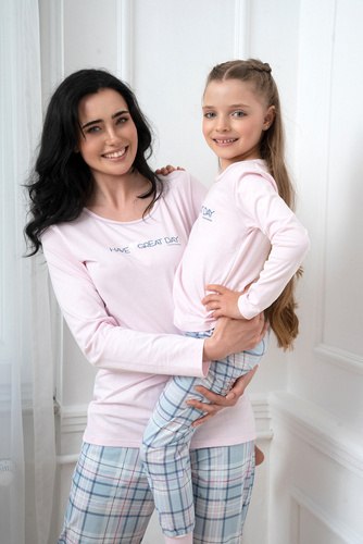 Glamour Dámské pyžamo s dlouhým rukávem a dlouhými kalhotami Italian Fashion - růžová/potisk