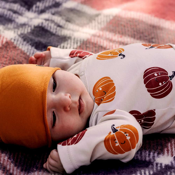 Eevi Halloween rozepínací dětské body - ecru, dýně, bavlna