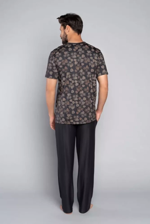 Pinus Pyžamo pánské s krátkým rukávem, dlouhé kalhoty Italská móda - potisk/grafit