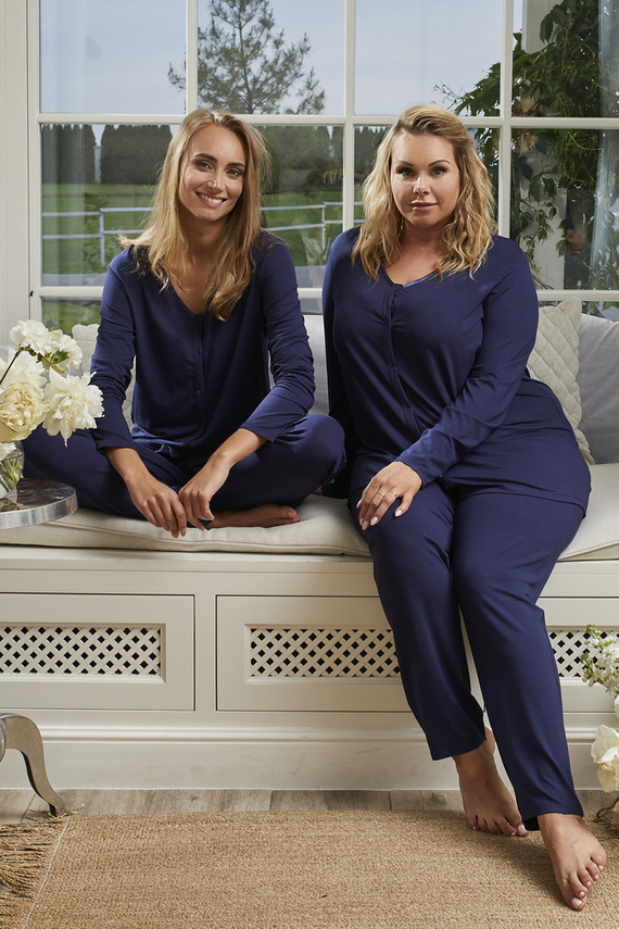 Song Dámské pyžamo s dlouhým rukávem a dlouhými kalhotami Italian Fashion - tmavě modré