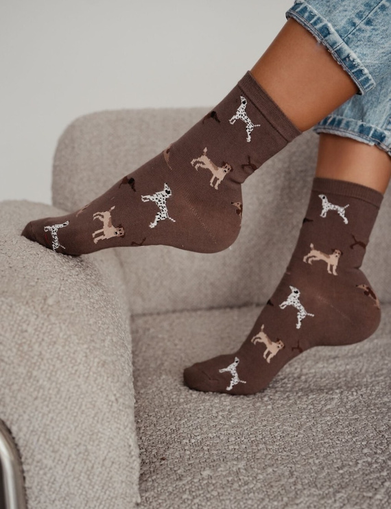 Dámské bavlněné ponožky Milena 0200-199 cappuccino-psí vzor, vysoký komfort, perfektní střih, pro každý den