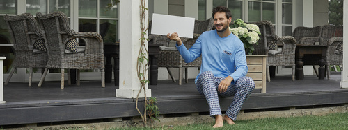 Jaromir Pánské dlouhé kalhoty s dlouhým rukávem Italská móda - modrá/potisk