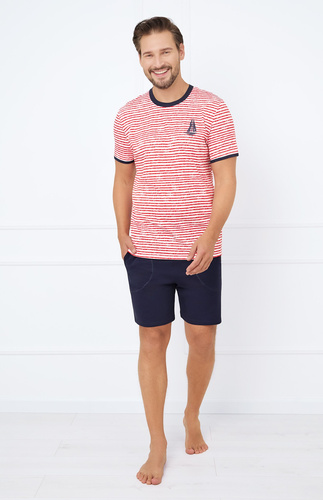 Flota Pánské pyžamo s krátkým rukávem, šortky Italian Fashion - potisk červená/modrá