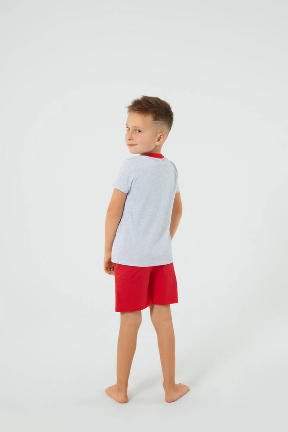 Chlapecké pyžamo Junak s krátkým rukávem, šortky Italská móda - j.melanž/červená