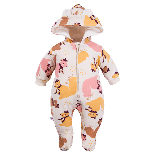 Dětská tepláková souprava Fluffy Tails Eevi - ecru, s nožičkami a kapucí, podzimní potisk