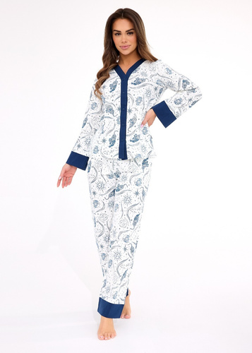 Dámské pyžamo 514/443 Amber CORNETTE - bavlna, dlouhý rukáv, zapínání na knoflíky