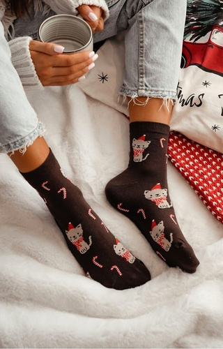 1283-037 Dámské ponožky Kitten Milena hnědé slavnostní, barevné, bavlněné