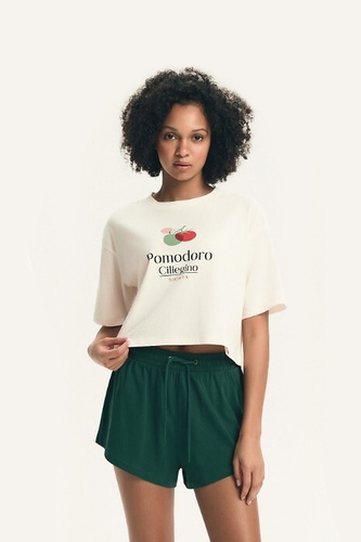 Dámské pyžamo Henderson 43724 Dessie zelené, bavlna, krátký rukáv, potisk rajčat