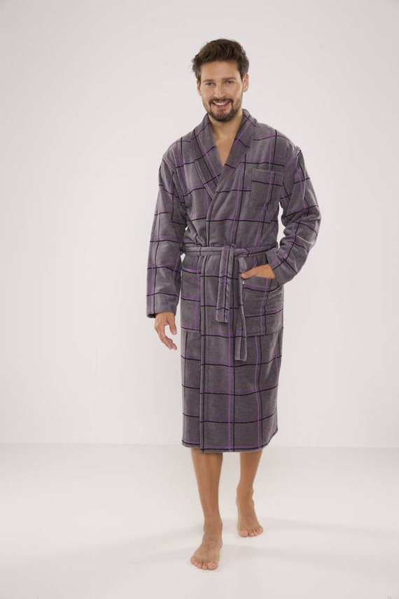 803 / 819 Pánský froté župan Twin Forex - šedý s fialovou kostkou (šedý kostkovaný)
