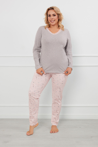 Rosaria Dámské pyžamo s dlouhým rukávem, dlouhé kalhoty Italská móda - melanž/potisk