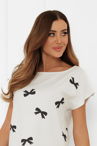 Dámská noční košile Figaro - ecru, bavlna, krátký rukávItalská móda