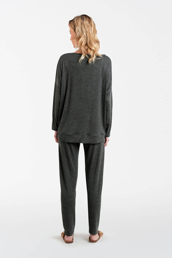 Akord Dámský komplet dlouhý rukáv, dlouhé kalhoty Italian Fashion - tmavý melír