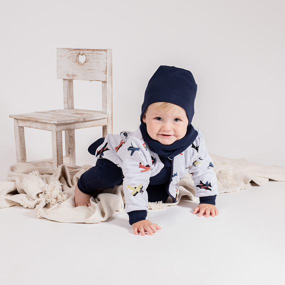 219287 Oboustranná mikina Willy Nicol - tmavě modrá a šedá s letadly