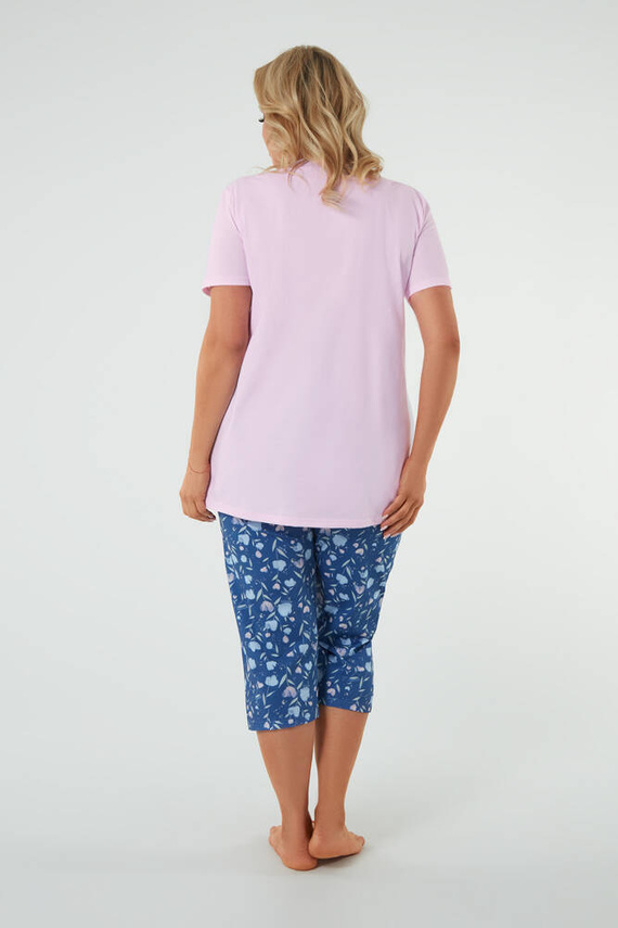 Dámské pyžamo s krátkým rukávem, 3/4 kalhoty Italská móda růžová/potisk