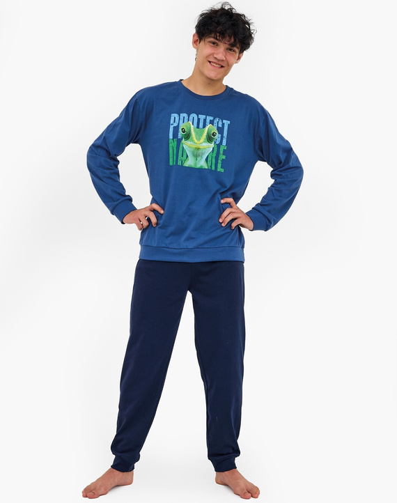 999/55 Protect Mládežnické pyžamo Cornette tmavě modré - bavlněné, s dlouhým rukávem, pohodlné a stylové