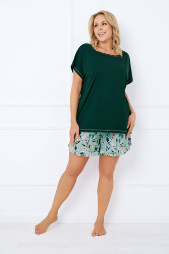 Florisa Dámské pyžamo s krátkým rukávem, krátké kalhoty Italian Fashion - tmavě zelená/potisk