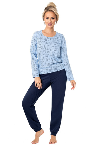 Dámské pyžamo Donna Star Long tmavě modré - bavlna, dlouhý rukáv, baleno v plastovém sáčku