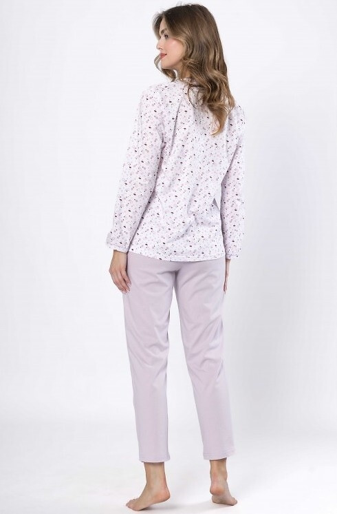 Leveza Danuta dámské pyžamo 1637 lila - bavlna, dlouhý rukáv, zapínání na knoflíky