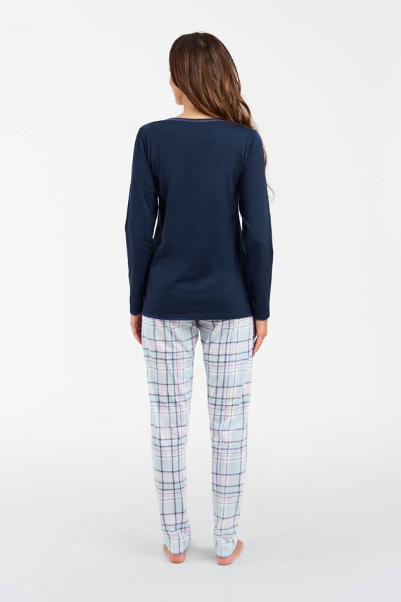 Glamour Dámské pyžamo s dlouhým rukávem a dlouhými kalhotami Italian Fashion - námořnická modř/potisk
