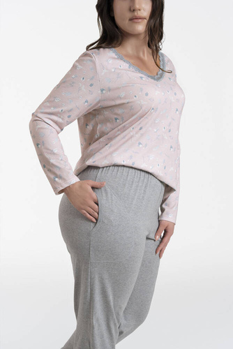Simona Dámské pyžamo s dlouhým rukávem a dlouhé kalhoty Italian Fashion - potisk/melanžová barva