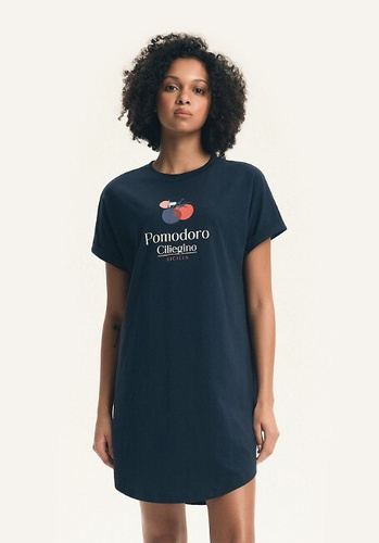 Dámská noční košile 45183 Estes blue , bavlna, krátký rukáv, částečně kulatý výstřih, volný střih