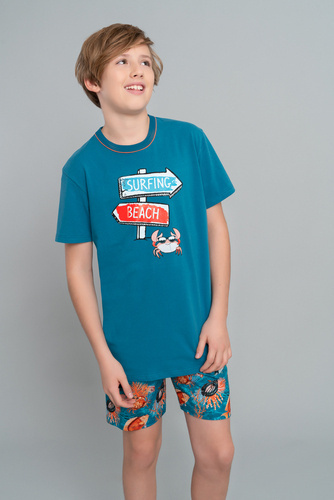 Krab Chlapecké pyžamo s krátkým rukávem, kalhoty Italian Fashion - moře/potisk