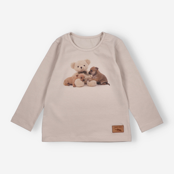 KAR-3005 Dívčí halenka s dlouhým rukávem Lagarto Verde beige - stylová, bavlna, polská výroba