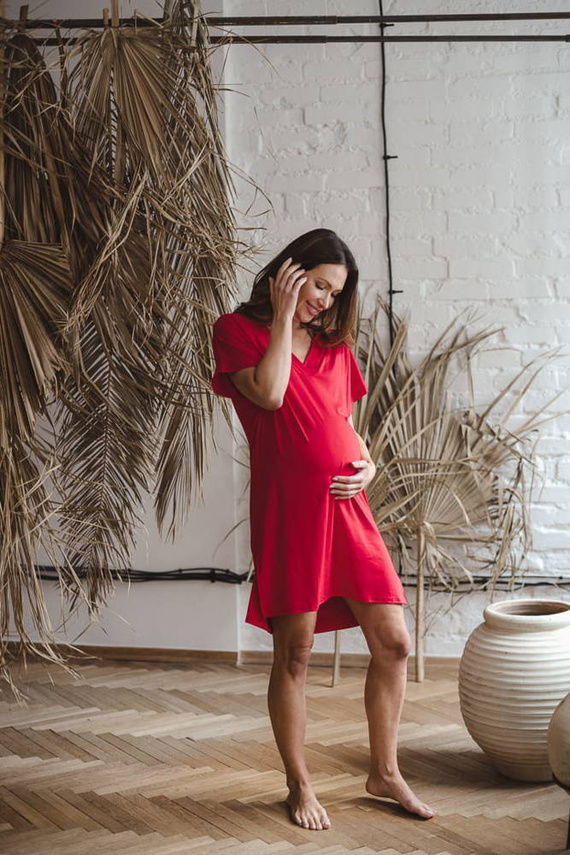 Moon bambusowa koszula nocna ciążowa i do karmienia Milk&Love malinowy