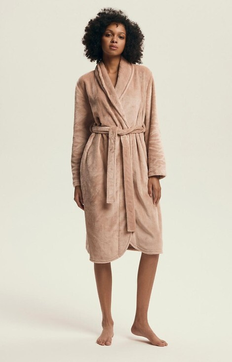 43595 Dextra Henderson broskvový dámský župan - měkký, vázaný, nad kolena