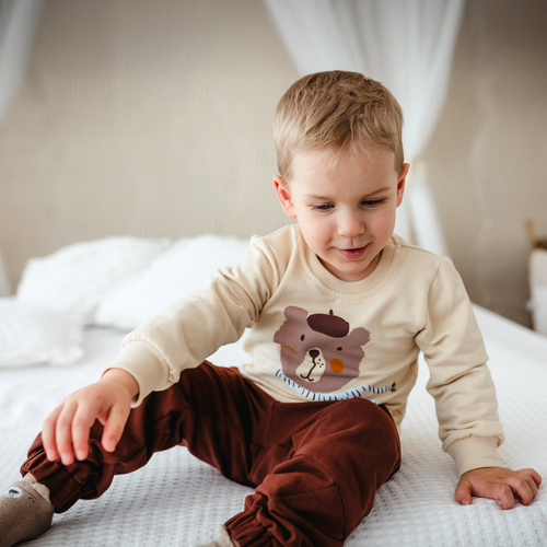 Mikina Beary Cool Eevi - světle béžová, bavlna, potisk medvídků