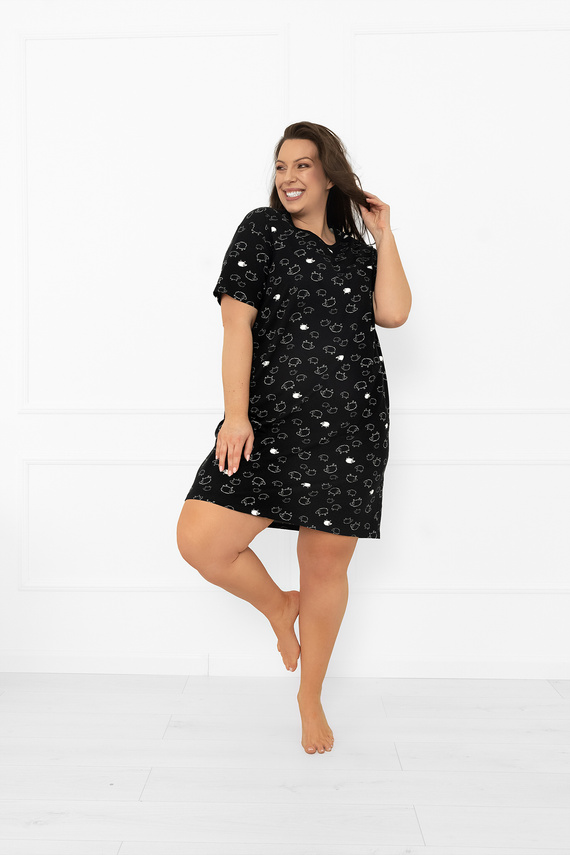 Dámská noční košile Bonnie - bavlna MEGA SOFT, černá z ovčí kůže Italian Fashion