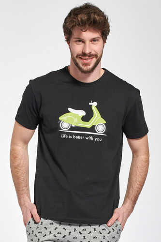 Kennyho pánské krátké pyžamo Sorbetto - bavlna s potiskem koloběžky, černé