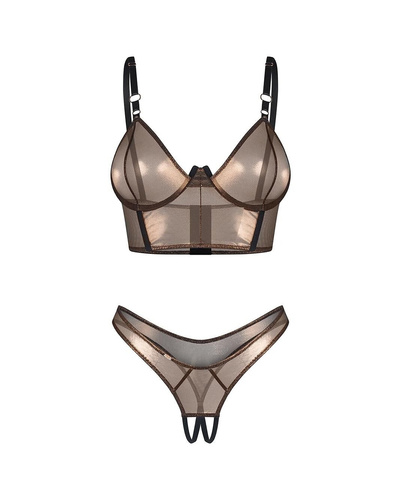 Set Soranna Top & Crotchless Thong Obsessive zlatý smyslný set s otevřenými tangy