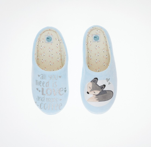 Fixy Sorbetto blue - teplé dámské pantofle s protiskluzovou podrážkou a potiskem