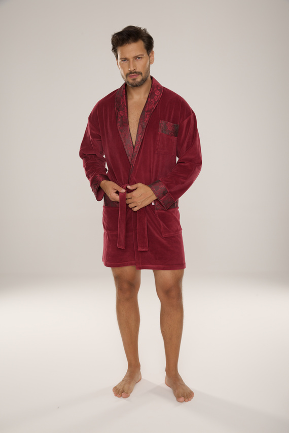 866 Noble Pánský velurový župan De Lafense - krátký, elegantní, bavlna - vínový