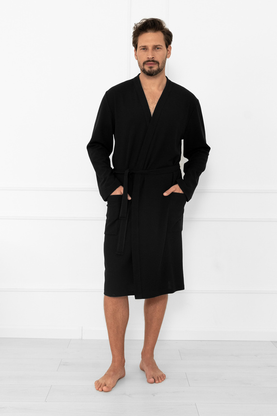 Pánský župan Bono Italian Fashion černý - s páskem, reliéfní vzor, elegantní a pohodlný