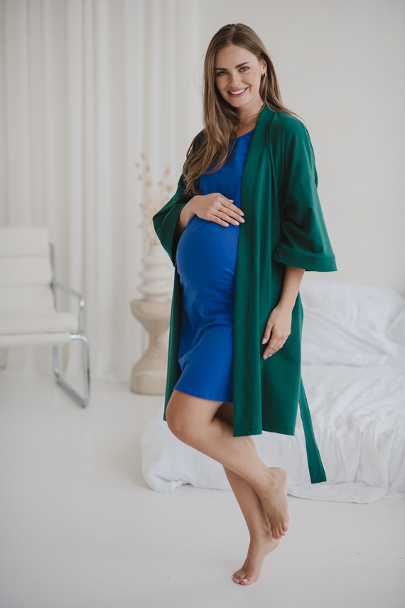 Těhotenský župan Milk&Love bottle green - bavlna s elastanem, pohodlný, rukáv 7/8