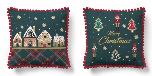 5379 Vánoční dekorační povlak na polštářek Christmas Deco Detexpol perníková chaloupka a hvězdy - zip