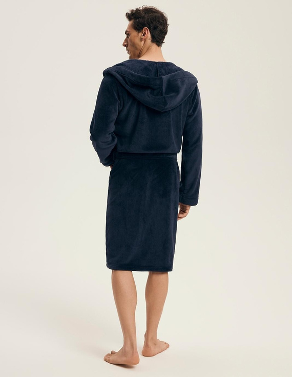 Pánský župan Henderson 43374 Naps navy - kapuce, teplý úplet, pohodlí a elegance