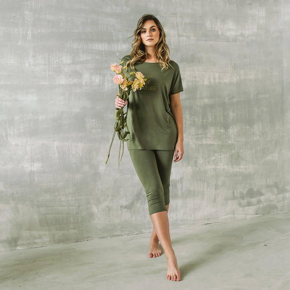 Dámské pyžamo Natura s krátkým rukávem a 3/4 kalhotami Italian Fashion - khaki barva