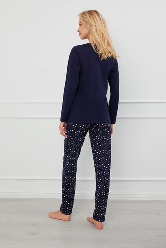 Arugia Dámské pyžamo s dlouhým rukávem a dlouhými kalhotami Italian Fashion - námořnická modř/potisk