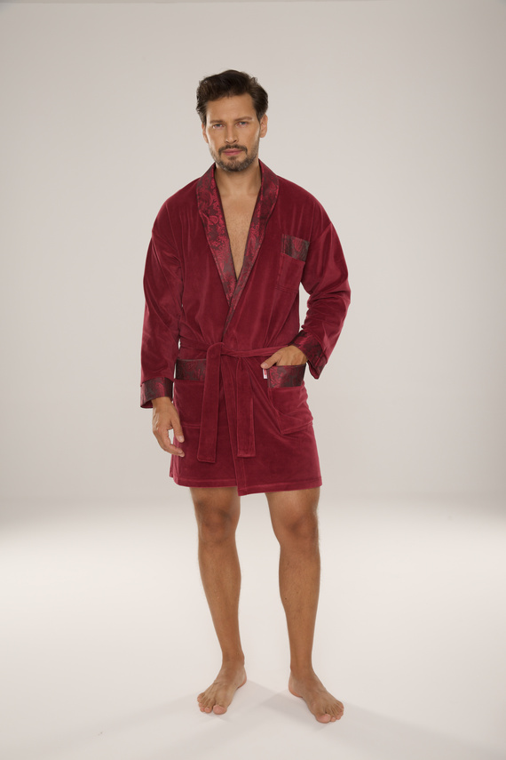 866 Noble Pánský velurový župan De Lafense - krátký, elegantní, bavlna - vínový