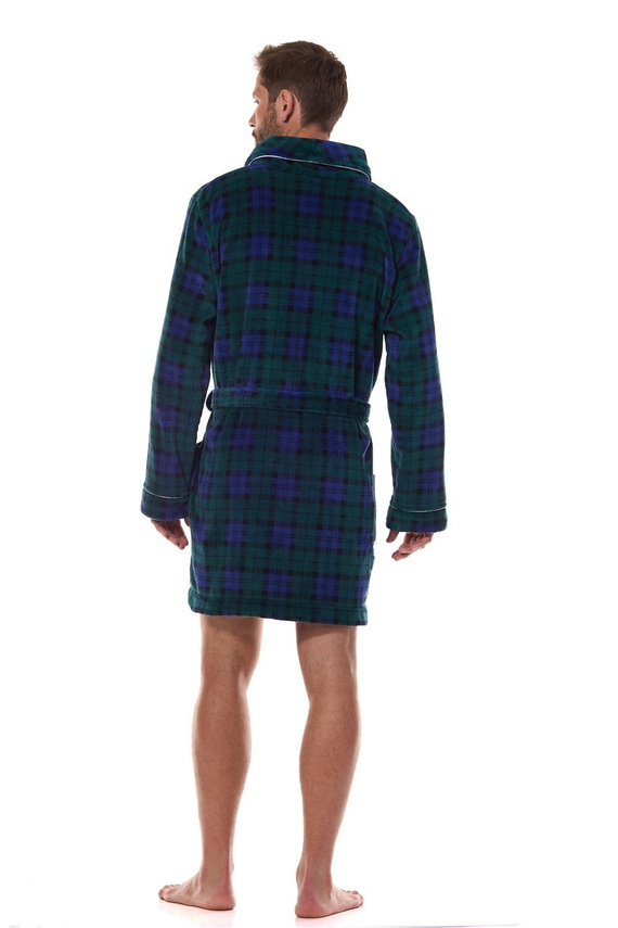 2456 BJ Pánský župan L&L tmavě modrý - měkký, kostkovaný s límečkem