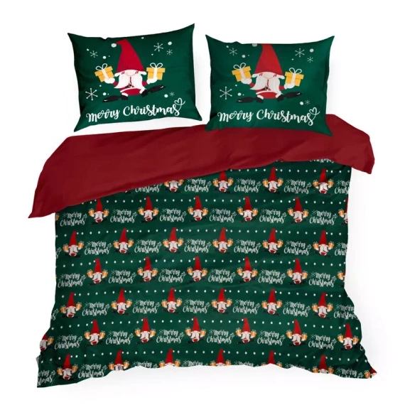 Vánoční povlečení Galdor z mikrovlákna Eurofirany zeleno-červení skřítci - měkké, lehké a snadno udržovatelné, se zapínáním na zip