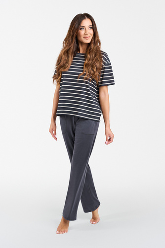 Betty Dámské pyžamo s krátkým rukávem a dlouhými kalhotami Italian Fashion - grafitový/grafitový potisk