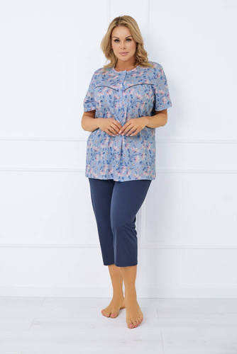 Facelia Dámské pyžamo s krátkým rukávem, 3/4 kalhoty Italská móda - potisk/zelená