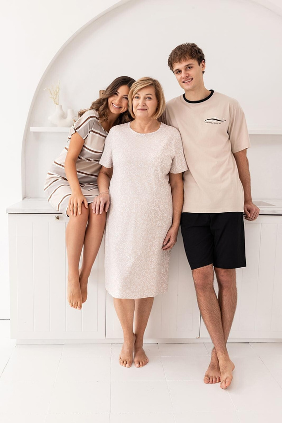 Dámská noční košile 170 Regina béžová - letní, viskóza, krátký rukáv, před kolena, maximální pohodlí při spánku