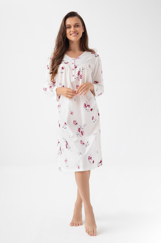338 Noční košile Luna ecru - bavlna, dlouhý rukáv, výstřih na knoflíky